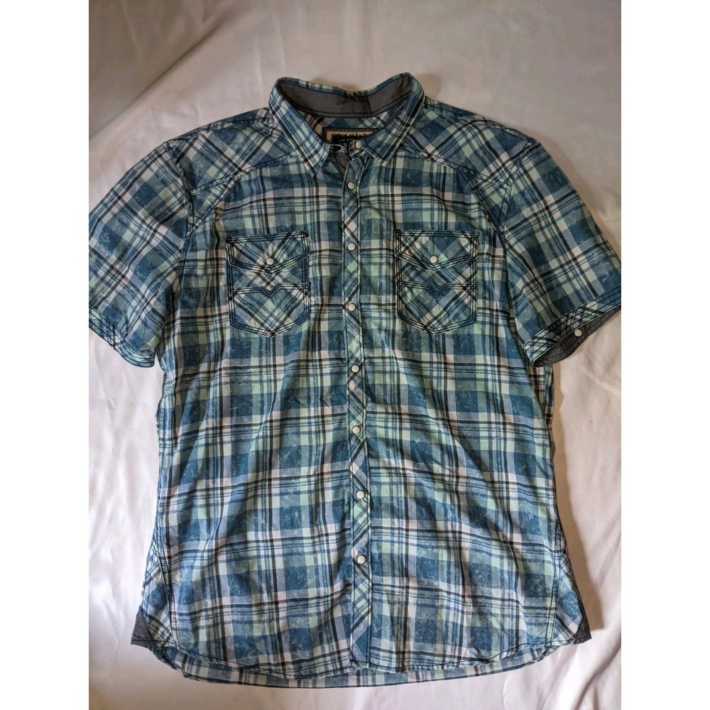 BKE Vintage Shirt Pearl Snap Size XL Plaid Blue Short Sleeve BKE Vintage Shirt